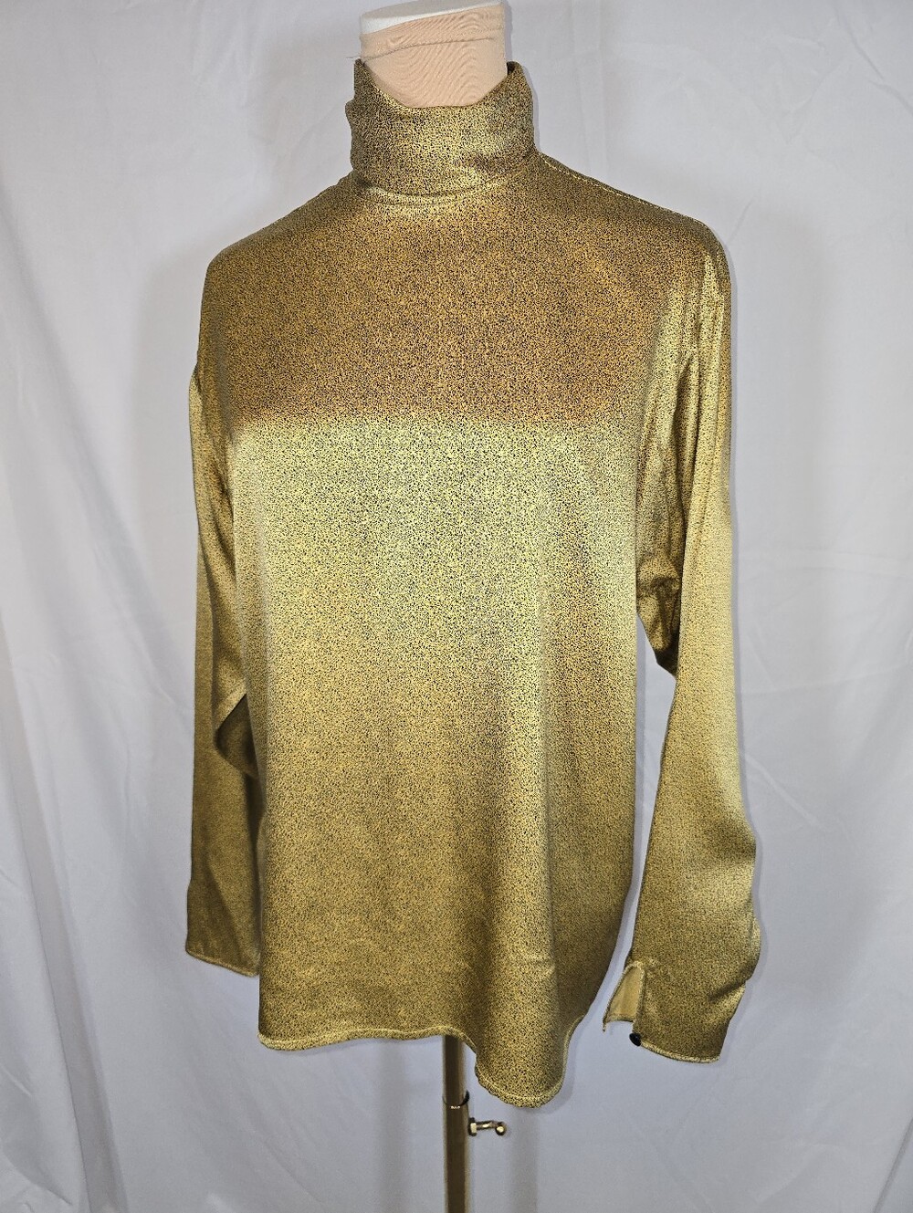 Vintage Gold Metallic Long Sleeve Mock Neck Blouse - Silk